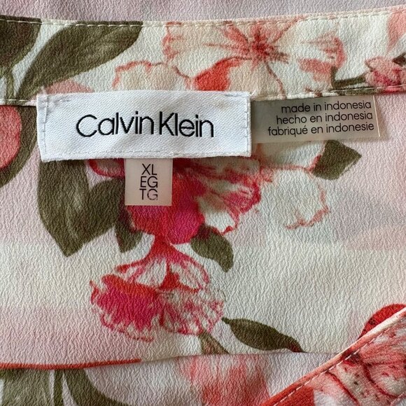 Calvin Klein Botanical Roll-Sleeve Utility Blouse Porcelain Rose Women’s Size XL - Picture 9 of 11